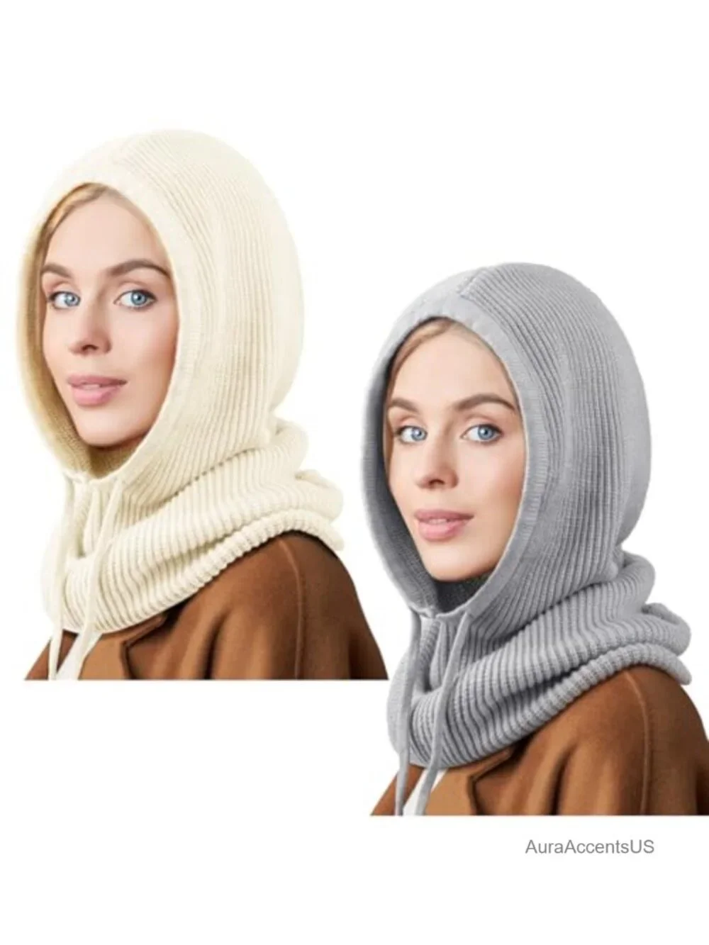 Cozy Knit Balaclava Winter Hat with Adjustable Drawstring Hooded Scarf